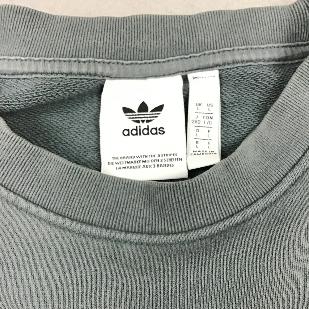 Adidas Sweatshirt Men Large Gray Black Pullover Center Trefoil Logo Jumper L